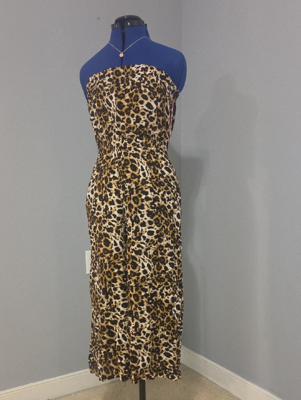 Strapless Leopard Print Jumpsuit in Tan & Black - Picture 3 of 6